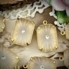 Frosted Sunburst Camphor Glass Rectangle Pendant Drop with Swarovski - 21mm  (2 Pieces)