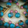 Swarovski Opaque Pink & Turquoise Aventurine Rhinestone Pendant Charm - 15mm (4 Pieces)