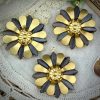 Vintage Gunmetal Dark Gray Cat Eye 70s Daisy Flower Pendant - 33mm (1 Piece)