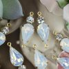 Milky White Opal and Crystal Teardrop Connectors - 24mm - 2 Pieces