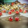 Swarovski Padparadscha Pink Earring Studs With Loops - Gold Plated / Surgical Steel Post - 4mm stone - 2 pair (4 pieces)