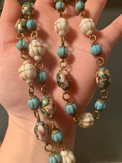 Vintage Opaque White with Gold Detailing West German Beads - 16mm x 11mm - Strand of 25 Beads - Image 3