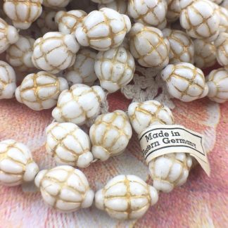 Vintage Opaque White with Gold Detailing West German Beads - 16mm x 11mm - Strand of 25 Beads