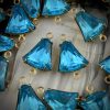 Vintage Aqua Bell Rhinestone Connectors/ Components - 16mm - 4 Pieces