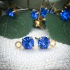 Swarovski Sapphire Blue Earring Studs With Loops - Surgical Steel Post - 5mm stone - 2 pair (4 pieces)