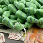 Vintage Cherry Brand Japanese Occupation Glass Teardrop Beads in Striped Mint Green - 17mm - 4 Pieces