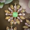 Vintage Light Rose and Seafoam Opal Rhinestone Peacock Daisy Flower Pendant / Drop - 33mm - 1 Piece