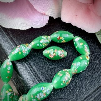 Unique Jade Green Vintage Japanese Occupation Glass Lampwork Oval Tombo Beads - 11mm - 1 Piece