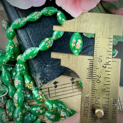 Unique Jade Green Vintage Japanese Occupation Glass Lampwork Oval Tombo Beads - 11mm - 1 Piece - Image 2