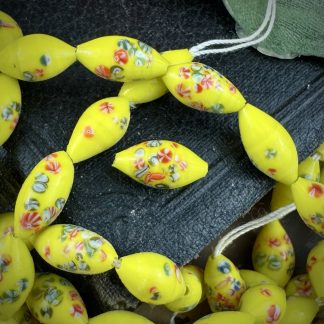 Unique Bright Yellow Vintage Japanese Occupation Glass Lampwork Oval Tombo Beads - 11mm - 1 Piece