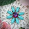 Turquoise Blue Daisy Drops / Pendants In Silver Tone With Dragon’s Breath Center - 27mm - 1 Piece