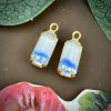 Vintage White / Sapphire Moonglow 2 Tone Givré Rectangle Rhinestone Drops / Charms - 13mm - 4 Pieces