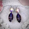 Vintage Swarovski Heliotrope and Crystal AB Rhinestone Marquis Drops / Charms in Silver Tone - 18mm - 4 Pieces