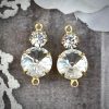 Vintage Super Sparkly Crystal Round Rhinestone Connector / Link In Gold Tone - 18mm - 2 Pieces
