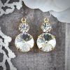 Vintage Super Sparkly Crystal Round Rhinestone Drop / Pendant / Charm In Gold Tone - 16mm - 2 Pieces