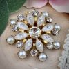 Vintage White Moonglow, Crystal, and Faux Pearl Big Unique Rhinestone Pendant - 42mm - 1 Piece