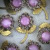 Vintage Black Diamond Crystal Flower Connectors With Lilac Centers Connectors / Links / Chain - 27mm - 1 Piece
