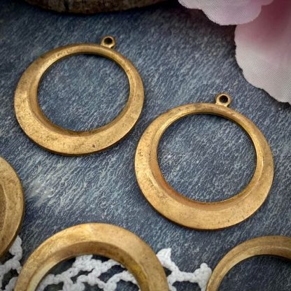 Vintage Raw Brass Beveled Hoop Findings - 29mm - 2 Pieces - Image 4