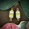 Vintage Lime Green And White Two Tone Givré Connectors / Links - 15mm -4 Pieces