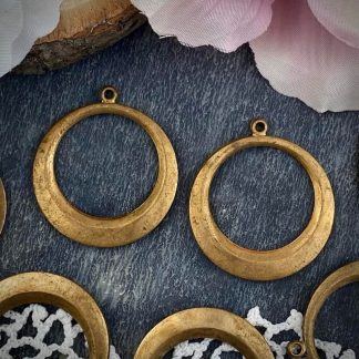Vintage Raw Brass Beveled Hoop Findings - 29mm - 2 Pieces