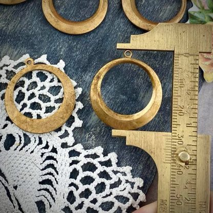 Vintage Raw Brass Beveled Hoop Findings - 29mm - 2 Pieces - Image 2