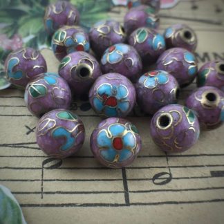 Vintage Lilac Purple Cloisonné Beads - 8mm - 4 Pieces