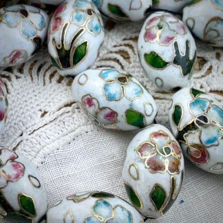 Vintage Gorgeous Super Big White Cloisonné Beads - 23x15mm - 2 Beads