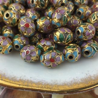 Vintage Gold Plated Oval Cloisonné Beads - 9x7mm - 2 Pieces