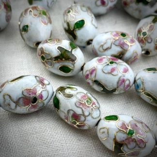 Vintage Gorgeous Large White Cloisonné Beads - 18x13mm - 2 Pieces