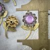Vintage Black Diamond Crystal Flower Connectors With Lilac Centers Connectors / Links / Chain - 27mm - 1 Piece - Image 2