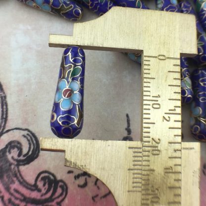 Vintage Cobalt Cloisonné Teardrop Beads With Blue Flowers - 20x7mm - 2 Pieces - Image 2