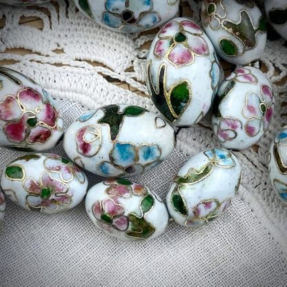 Vintage Gorgeous Super Big White Cloisonné Beads - 23x15mm - 2 Beads - Image 3