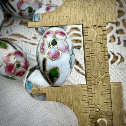 Vintage Gorgeous Super Big White Cloisonné Beads - 23x15mm - 2 Beads - Image 2