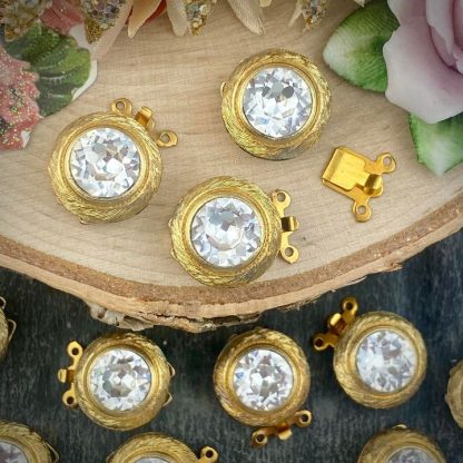 Gold Plated 2 Strand Box Clasps Dentelle Cut Swarovski - 14mm - 1 piece - Image 3