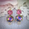 Rainbow Vitral And Rose Pink Crystal Connectors - 16mm - 2 Pieces