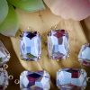 Light Amethyst / Lilac Crystal Rhinestone Rectangle Drops / Charms / Pendants Silver Plated - 21mm - 2 Pieces