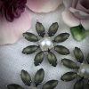 Matte Black Diamond and White Faux Pearl Silver Plated Rhinestone Daisy Pendants - 33mm - 1 Piece