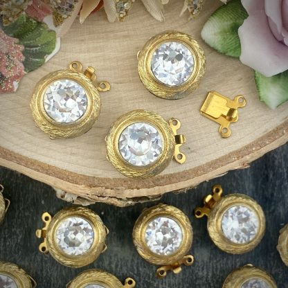 Gold Plated 2 Strand Box Clasps Dentelle Cut Swarovski - 14mm - 1 piece