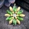 Vintage Tourmaline Green 12 Petal Flower Pendants With Amazing Moon And Stars Center - 39mm - 1 Piece