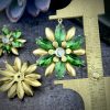 Vintage Tourmaline Green 12 Petal Flower Pendants With Amazing Moon And Stars Center - 39mm - 1 Piece - Image 2