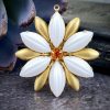 Big Vintage Chalk White Opaque Melon Textured 12 Petal Daisy Flowers! Swarovski Sun In The Center - 40mm - 1 Piece