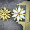 Big Vintage Chalk White Opaque Melon Textured 12 Petal Daisy Flowers! Swarovski Sun In The Center - 40mm - 1 Piece - Image 2