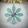Vintage Aqua Moonglow And Swarovski Lavendel Daisy Pendant - 33mm - 1 Piece