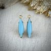 Vintage Turquoise Blue Long Skinny Marquis Drops In Gold Tone - 18mm - 4 Pieces