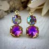 Vibrant Pink/purple/blue/orange Vitral And Swarovski Starlight Drops - 14mm - 4 Pieces