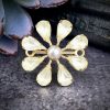 Matte Satin Crystal Faceted Spoke Daisy Connectors With Greyish Faux Pearl Centers - 30mm - 1 Piece