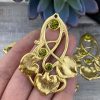 Big Art Deco/Art Nouveau Swirly Water Lily Vine Focal Embellished With Swarovski Olivine - 62mm - 1 Piece - Image 2