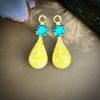 Vintage Lemon Matrix Cadmium Glass And Swarovski Blue Zircon Teardrop Drops UV Reactive - 23mm - 2 Pieces - Image 4