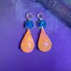 Vintage Lemon Matrix Cadmium Glass And Swarovski Blue Zircon Teardrop Drops UV Reactive - 23mm - 2 Pieces - Image 3