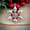 Ruby Red Rhinestone Snowflakes In Silver Tone - 30mm - 1 Piece